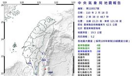 東南部海域深夜地震規模5.2　最大震度台東縣4級