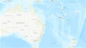 美國地質調查所表示，南太平洋羅雅提群島東南方（圖中星星處）18日發生規模6.1地震。（圖／翻攝自USGS網頁earthquake.usgs.gov）
