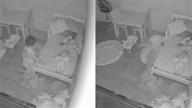 女童起身撿玩具，下一秒卻突然被拖進床底下。（圖／翻攝自賈許抖音）