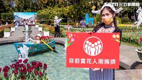 士林官邸舉辦鬱金香展，228連假湧入大量民眾，呈現「紅燈」狀態。 北市府提供