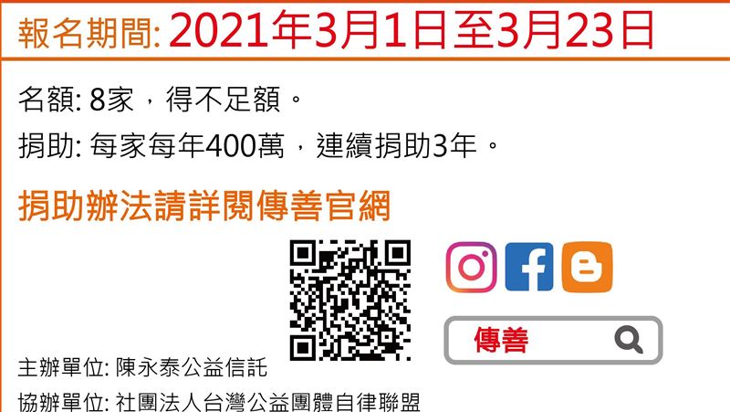 第七屆傳善獎參加門檻降低