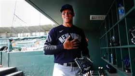 ▲賈吉（Aaron Judge）熱身賽首安敲出二壘安打。（圖／翻攝自洋基推特）