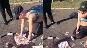 梅麗莎悲痛脫去上衣，用來擦拭未婚夫在地上留下的血跡。（圖／翻攝自Melissa Moore臉書）