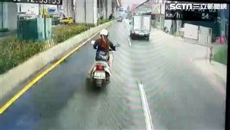 畫面曝光！女騎士曳引車前急煞遭撞飛