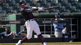 ▲克里夫蘭印地安人內野手張育成。（圖／美聯社／達志影像）