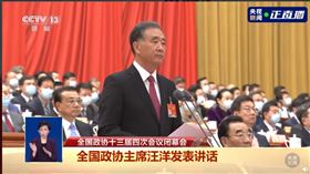 中國全國政協主席汪洋10日下午在閉幕式中發表談話。（圖／翻攝央視新聞微博）