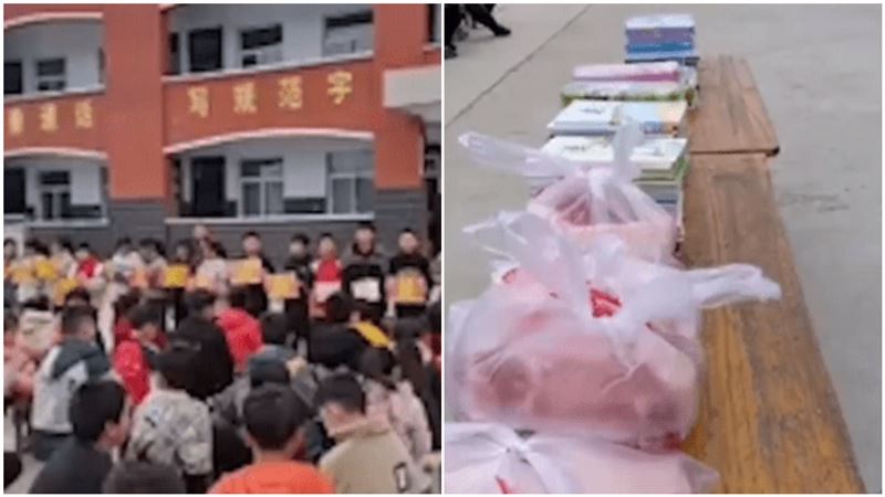 中國小學生頒獎！考第一名1人1豬肉