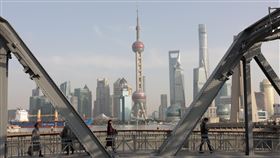 隔橋眺望上海陸家嘴金融區在上海生活與工作的人們匆匆走過外白渡橋，背景是象徵繁榮發展的陸家嘴金融區。中央社記者張淑伶上海攝　110年1月27日