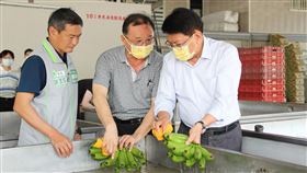 潘孟安見證屏東香蕉銷日封櫃  了解處理流程屏東南榮青果生產合作社16日以20呎滿櫃的香蕉銷日，屏東縣長潘孟安（右）到場見證封櫃，並了解銷日香蕉處理流程。潘孟安說，屏東香蕉和鳳梨獲歐盟認證，並取得東奧食材供應的第一張入場券，這就是競爭力提升最佳證明。（屏東縣政府提供）中央社記者郭芷瑄傳真  110年3月16日