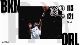 ▲厄文（Kyrie Irving）本季新高43分，籃網輸球中止6連勝。（圖／翻攝自籃網推特）