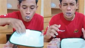 吃到後面，安谷的表情越來越猙獰，甚至改用手直接抓，（圖／翻攝自安谷抖音）