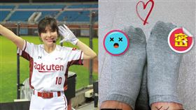 ▲樂天桃猿女團長壯壯腳受傷。（圖／記者劉彥池攝影、翻攝自樂天桃猿粉絲團）