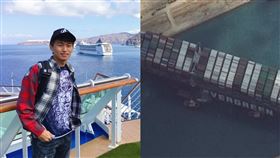 台灣魔術師陳日昇/長榮貨運船。合成圖/臉書、AP授權