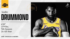 湖人球團正式宣布簽下Andre Drummond。（圖／翻攝自湖人官方推特）