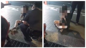 ▲新北市一經營藝廊的洪姓女老闆，酒後吐在計程車上，拒絕支付清潔費用還脫光衣服大鬧。下車後，無論員警如何勸說，就是坐在地上不肯起身。（圖／翻攝畫面）