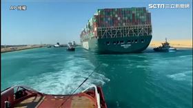長賜號,長榮,埃及,蘇伊士運河,擱淺,脫困。(圖/AP 授權、AP／Storyful、CCTV+ 授權)