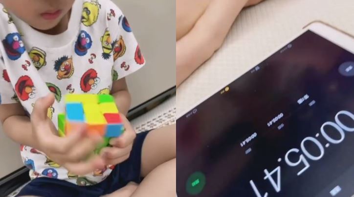 林志穎5歲兒玩魔方　6面同色花6秒