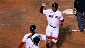 ▲柏嘉斯（Xander Bogaerts）二壘安打竟然回本壘得分。（圖／美聯社／達志影像）