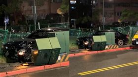 百萬名車駕駛疑酒駕撞到電箱。（圖／翻攝畫面）