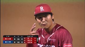 陳禹勳對主審比動作抗議。（圖／翻攝自CPBL tv）
