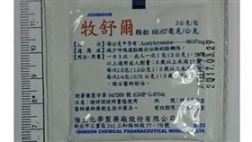 常用化痰指示用藥「強生牧舒爾顆粒66.67毫克／公克」，因外觀似有顏色異常、結塊情形，5萬包遭食藥署要求下架。（圖／食藥署提供）
