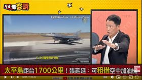 前空軍副司令張延廷在《94要客訴》表示，太平島拒台1700公里，台灣需要空中加油機，可以向美租借
