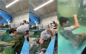 百萬網紅保羅（Paul Cuffaro）「嘴餵巨魚」下秒墜池沉沒　千萬網友目睹驚呆（圖／翻攝自Paul Cuffaro YouTube）