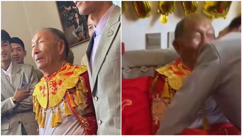 迎娶新娘竟是86歲阿公　他還是親了