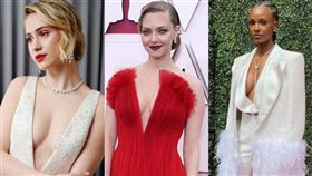 奧斯卡、瑪麗亞·巴卡洛娃（Maria Bakalova）、亞曼達·塞佛瑞（Amanda Seyfried）、蒂亞拉·托馬斯（Tiara Thomas）。（圖／美聯社／達志穎像，翻攝自Maria Bakalova、Tiara Thomas IG）