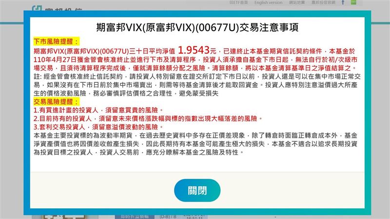 期富邦VIX將下市！逃命最後期限曝