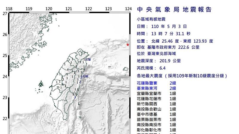 全台有感　基隆外海規模6.4地震