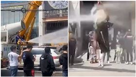 婚鬧,開玩笑,河南,新郎,吊車,高壓水槍,褲子,西裝