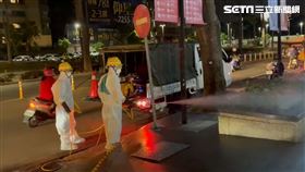 東海商圈,消毒,化學兵,衛生局,新冠肺炎,台中。(圖/翻攝畫面)
