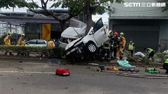 台中轎車撞樹畫面曝光　車體對折2死