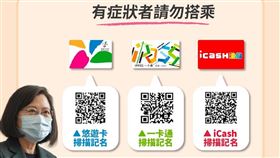 總統蔡英文呼籲，周一必須上班的你，如果不得不搭大眾運輸，請掃描記名。