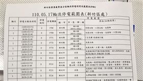 停電,新竹,輪停表,（圖／台電提供）