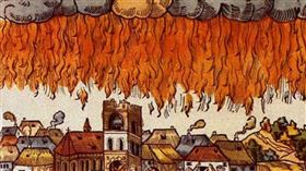 ▲畫家把目睹畫面記載下來的紐倫堡上空的飛碟大戰。（圖／翻攝自百度百科）