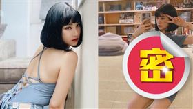 李優慵懶躺坐電子琴的沙發前刺繡。（圖／翻攝自李優IG）