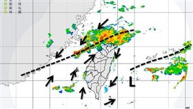 典型梅雨鋒面報到，此波鋒面影響最明顯的時候為周日到下周二（30日至6月1日）。（圖／翻攝自「天氣職人-吳聖宇」）