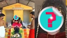 「新冠病毒女神像」由檀香木和石頭製成，面貌曝光讓外界震驚。（圖／翻攝自hadir4推特）