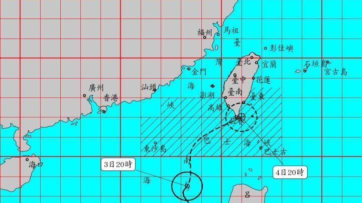 彩雲颱風預計23：30發布陸警