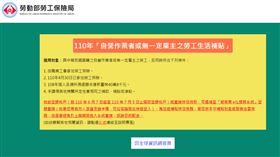 自營工作者紓困申請頁面。（圖／翻攝自勞動部勞保局網頁）