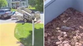 ▲美國一男子倒了8萬多枚硬幣在前妻家院子。（圖／翻攝自推特）