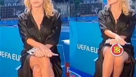 義大利女主持人法拉莉在播道賽事時，意外走光，被網友抓包似乎沒穿內褲。（圖／翻攝自instagram/dagocafonal）