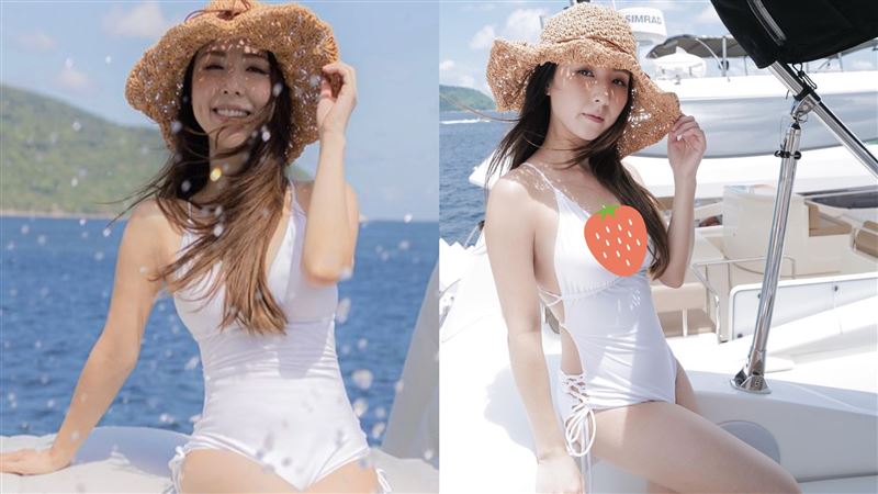 女星泳衣低胸挖空　好友一字點評：巨
