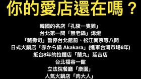 王鴻薇在臉書列出近期因受疫情衝擊而倒閉的店家名單（圖／翻攝自王鴻薇臉書）
