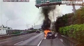 國道一號三義北上，爬坡，賓士火燒車