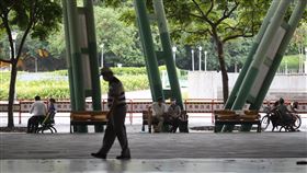 微解封　民眾公園休憩國內COVID-19疫情趨於穩定，全台3級警戒微解封，許多民眾21日午後在台北花博公園內休憩，園區仍有部分座椅拉起封條暫停使用。中央社記者張新偉攝  110年7月21日