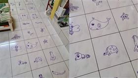 爆廢公社公開版／小孩地板畫出可愛動物！老爸求問「栽培或處罰」。（圖／翻攝自爆廢公社公開版臉書）