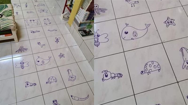 孩子亂畫地板！老爸看傻：要栽培嗎？